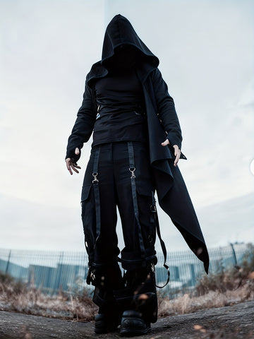 Asymmetrische Kapuzenjacke in Schwarz – Alternative Mode Darkwave Statement-Stück