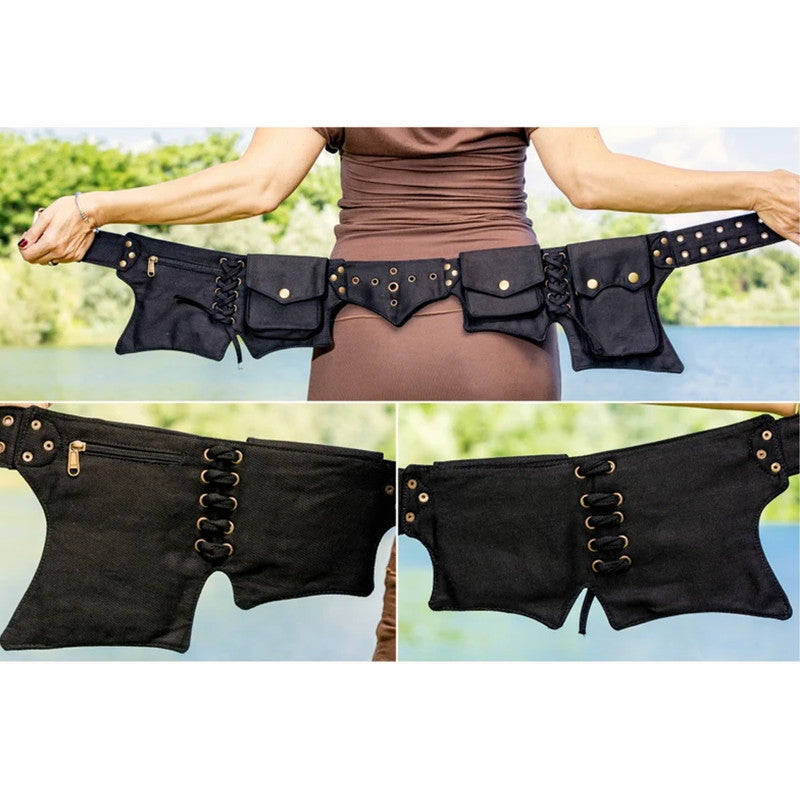 Darkwave multi-layer crossbody bag in washed black PU leather with matte hardware and adjustable strap from Alternative Darkwear