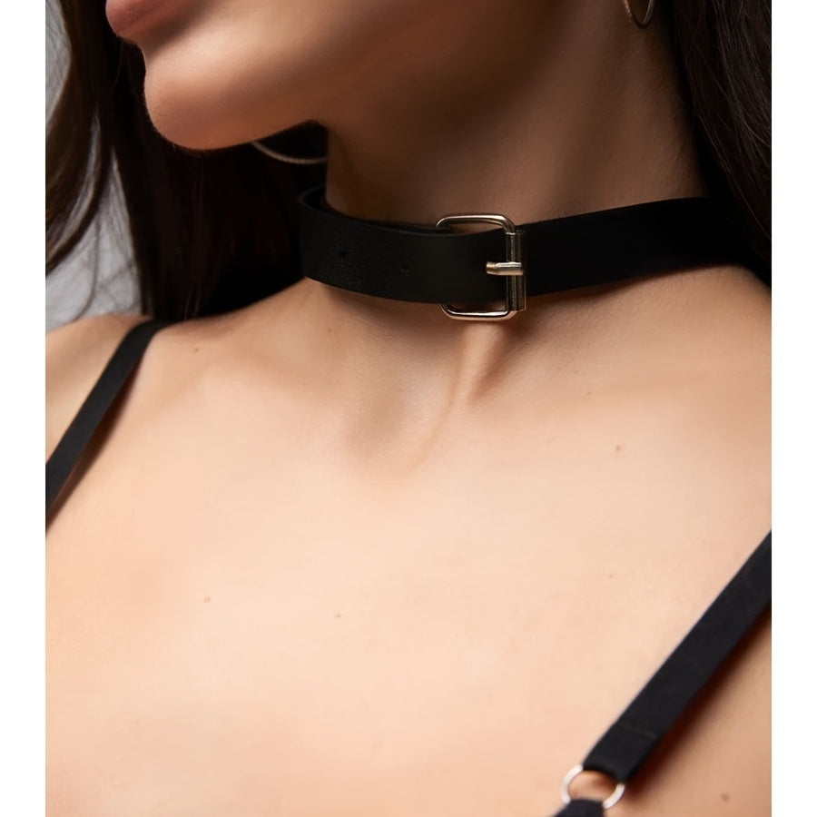 3-piece PU leather harness set in black showing chest harness and thigh garter from Alternative Darkwear