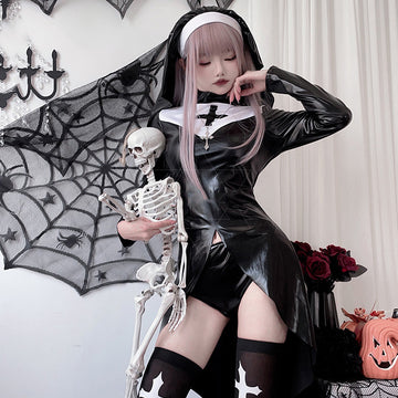 Vampir Nonne Outfit Halloween Erwachsenen Cosplay Kostüm Kreuz Dunkler Gothic Stil Cos Rollenspiel