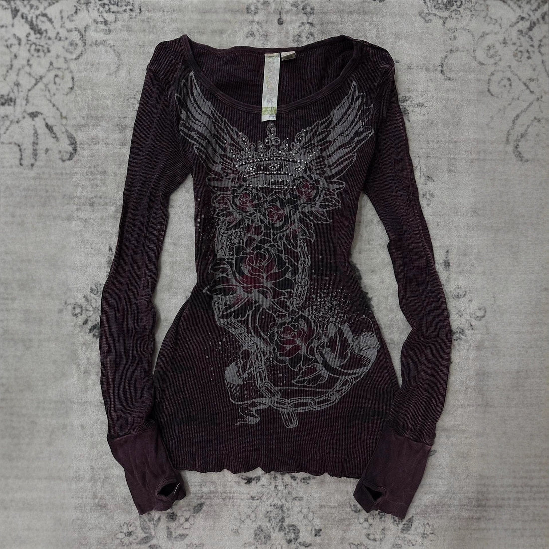 Darkwear-Stil Langarm-Top mit Print | Damen | Schwarz & Lila