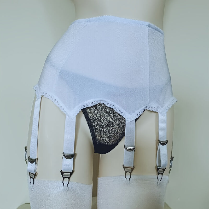 Damen Sexy Glänzend Satin Mieder Spitze Vintage Strapsgürtel mit 10 verstellbaren breiten Trägern Metallclips, für halterlose Strümpfe, Dessous Abendparty, Alltag