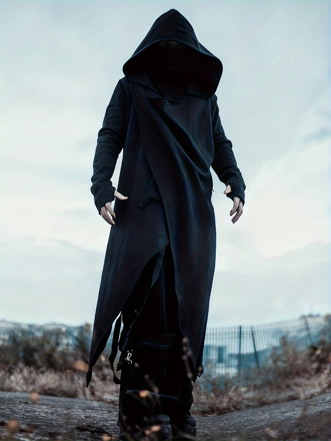 Asymmetrische Kapuzenjacke in Schwarz – Alternative Mode Darkwave Statement-Stück