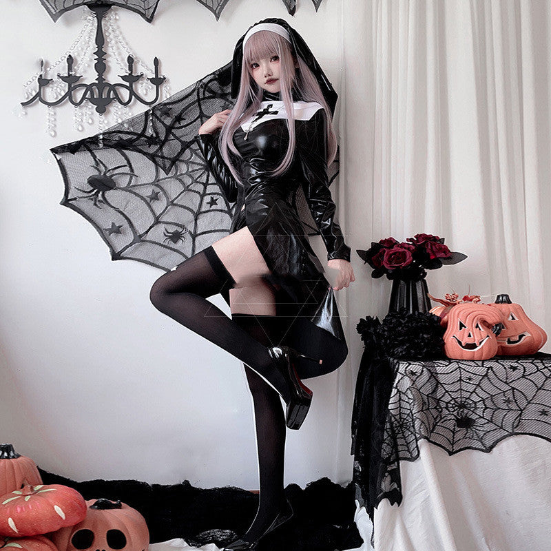 Vampir Nonne Outfit Halloween Erwachsenen Cosplay Kostüm Kreuz Dunkler Gothic Stil Cos Rollenspiel