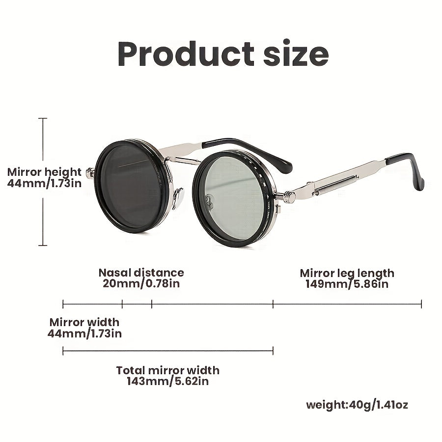 Alternative darkwear adjustable dial lens sunglasses — gold zinc alloy frame UV400 round style