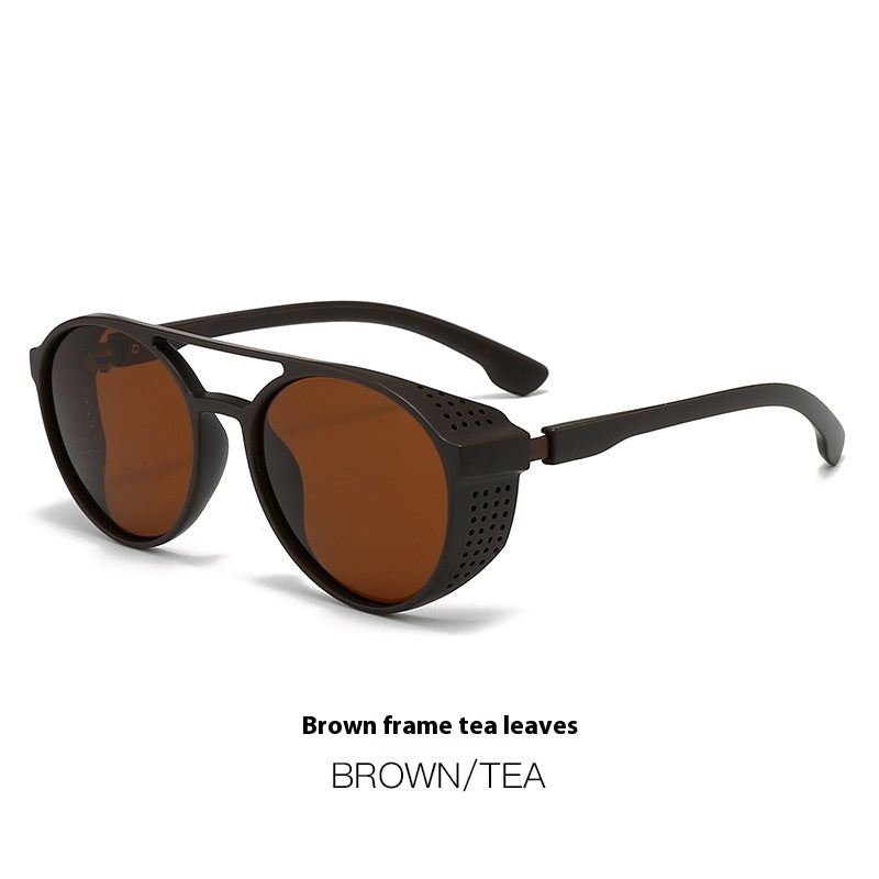 Alternative darkwear double bridge round sunglasses with protective storage case — alternative fashion eyewear