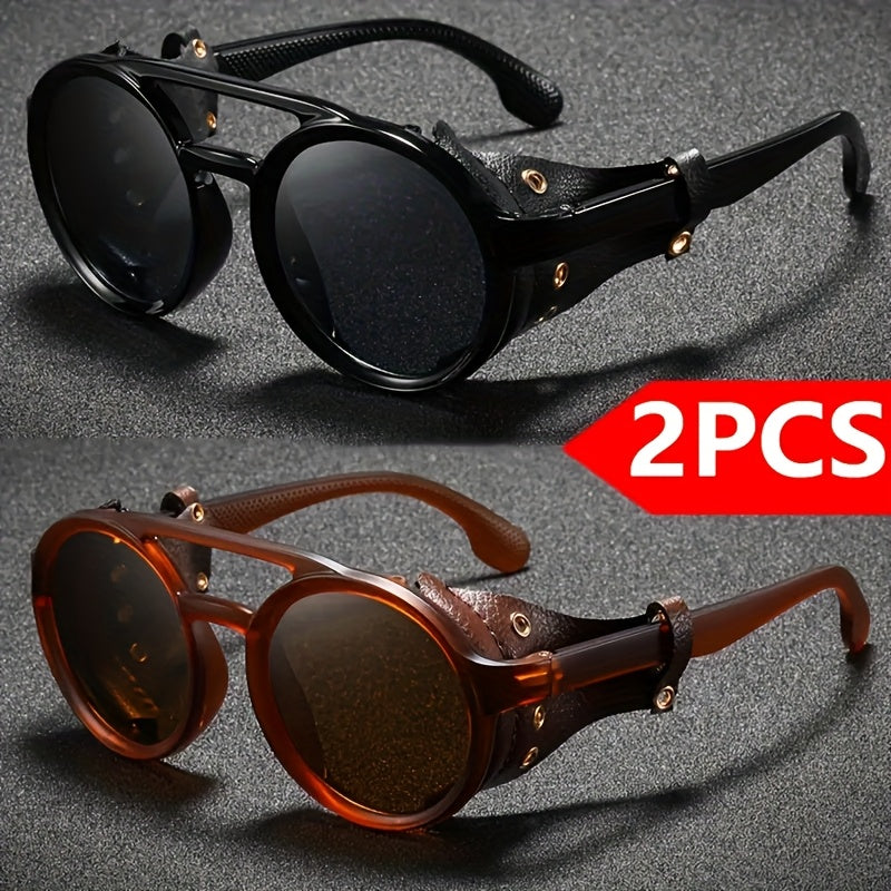 Alternative darkwear vintage round goggle sunglasses — black frame red tea tinted lens steampunk style