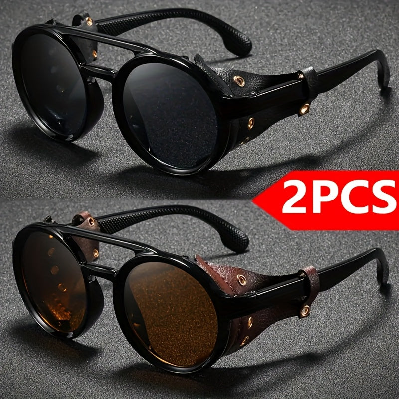 Alternative darkwear vintage round goggle sunglasses — tea color frame tawny lens steampunk style