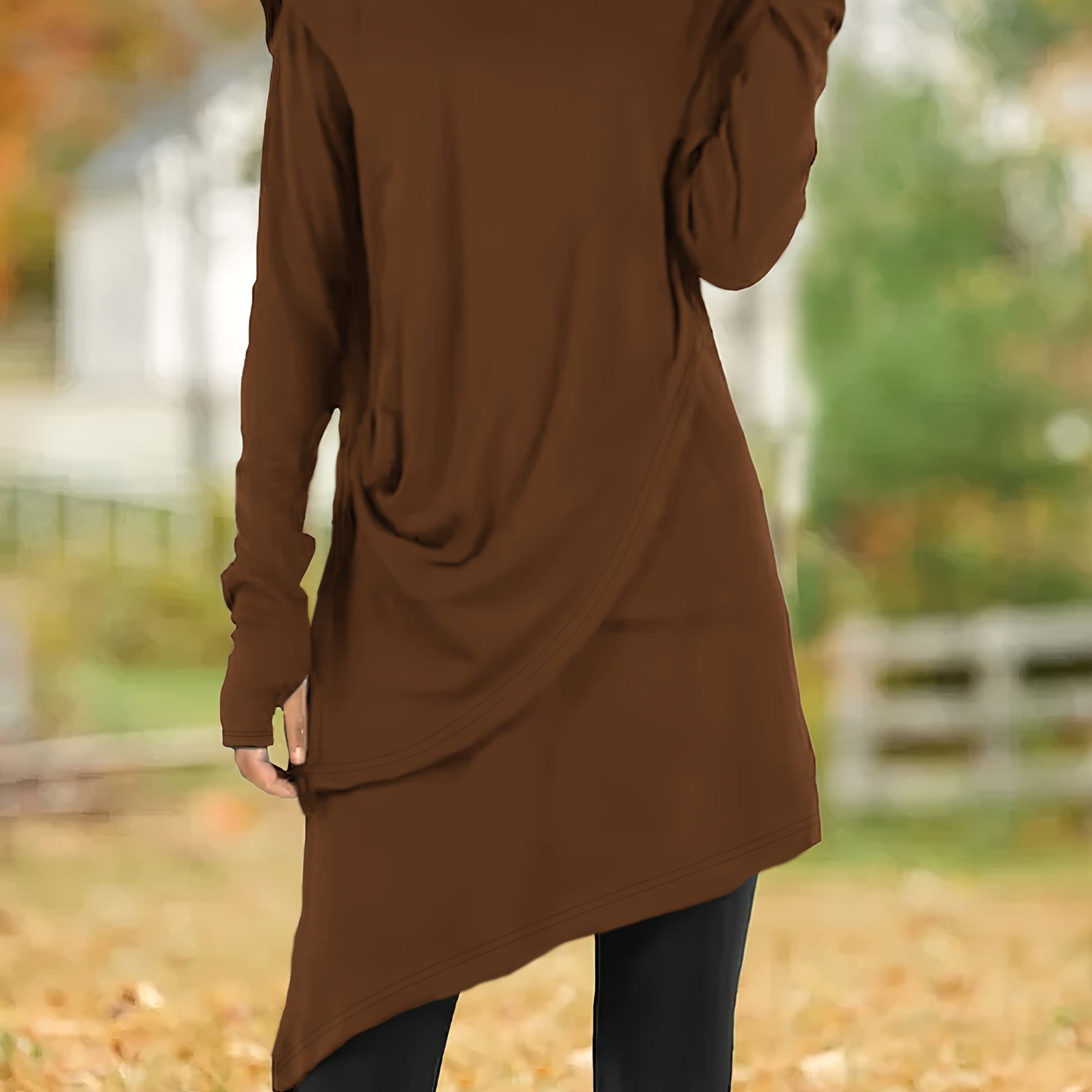 Asymmetric hem cowl neck tunic dress in coffee brown from Alternative Darkwear