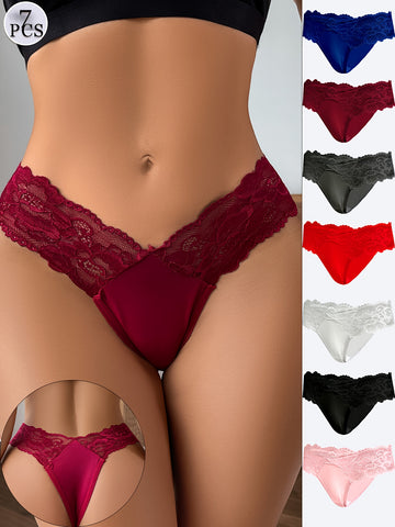 7-Pack Lace Thong Set | Mixed Colors | Semi-Sheer | Alternative Darkwear