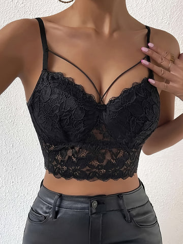 Lace Spaghetti Strap Crop Top | Semi-Sheer | Alternative Darkwear